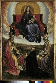 Virgin in Glory between St. Peter and St. Augustine. Painting by Robert Campin called the Master of Flemalle (1378-1444)