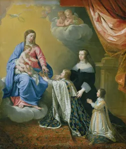 The Virgin Mary gives the Crown and Sceptre to Louis XIV, 1643 (oil on canvas) The Virgin Mary gives the Crown and Sceptre to Louis XIV, 1643 (oil on canvas)