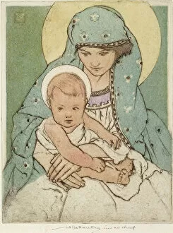 Madonna & Child Gallery: Virgin Mary with the Infant Christ (hand coloured drypoint)