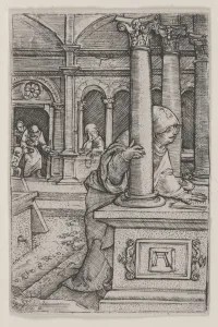 The Virgin Seeking Jesus in the Temple, 1506-1511 (engraving) The Virgin Seeking Jesus in the Temple, 1506-1511 (engraving)