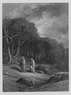 Vivien and Merlin enter the Woods (engraving)