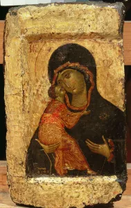 The Vladimir Madonna and Child, Russian icon, Moscow School (tempera on panel) The Vladimir Madonna and Child, Russian icon, Moscow School (tempera on panel)