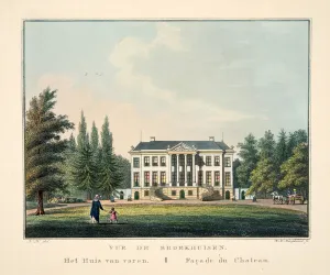 Vue de Broekhuisen. Het Huis van voren. Facade du Chateau, 1825 (hand-coloured engraving) Vue de Broekhuisen. Het Huis van voren. Facade du Chateau, 1825 (hand-coloured engraving)