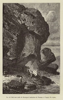 Vue de l'abri sous roche de Bruniquel, habitation de l'homme a l'epoque du renne (engraving)