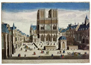 Vue de Notre Dame a Paris - Musee de Notre Dame de Paris. Engraving by Antoine Aveline (1718-1780)
