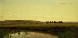 Romantic Era Gallery: A Wagon Train on the Plains, Platte River, (oil on canvas laid on masonite)