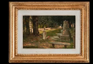 The 19th Century Gallery: A Walk in Villa Borghese (oil on panel)