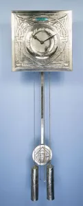 A wall clock by Margaret Gilmour (1860-1942), decorated in repousse with Celtic entrelac A wall clock by Margaret Gilmour (1860-1942), decorated in repousse with Celtic entrelac