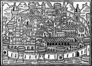Walled city from Supplementum Chronicarum by Giacomo Filippo Foresti Walled city from Supplementum Chronicarum by Giacomo Filippo Foresti