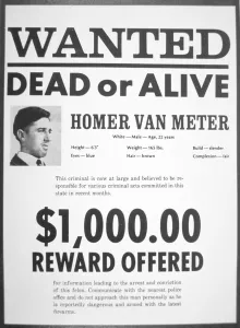 Wanted poster for Homer van Meter (newsprint) Wanted poster for Homer van Meter (newsprint)