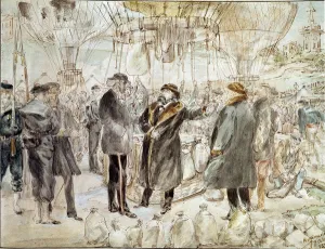 War of 1870: Leon Gambetta leaves Paris siege in a balloon (painting, 1870) War of 1870: Leon Gambetta leaves Paris siege in a balloon (painting, 1870)