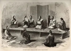 A war council in Edo (present-day Tokyo), which brings together the officers of A war council in Edo (present-day Tokyo), which brings together the officers of