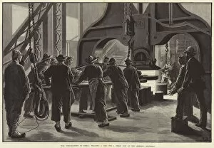 War Preparations in China, welding a Coil for a Great Gun at the Arsenal, Shanghai (engraving)
