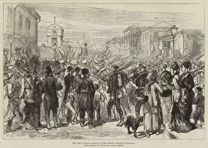The War, Russian Imperial Guard passing through Bucharest (engraving)