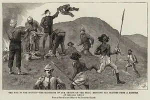 The War in the Soudan, the Hardships of our Troops on the Nile, Rescuing Old Clothes from a Bonfire at Megaga Wells The War in the Soudan, the Hardships of our Troops on the Nile, Rescuing Old Clothes from a Bonfire at Megaga Wells