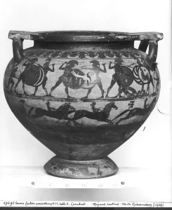 Warriors fighting, reverse of the Krater of Eurytios, Corinthian style Warriors fighting, reverse of the Krater of Eurytios, Corinthian style