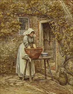 Household Chores Gallery: Washing Day, (pencil and watercolour)