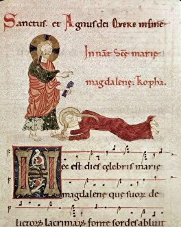 Washing of the Feet: Mary Madgalene leaning on the feet of Christ Miniature from a