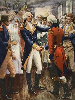 Founding Fathers Gallery: Washington taking leave of his officers, illustration from This Country of Ours