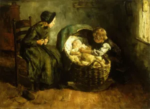 Watching Over Baby, (oil on canvas laid on board) Watching Over Baby, (oil on canvas laid on board)