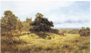 On the way to church, the South Downs (colour litho) On the way to church, the South Downs (colour litho)