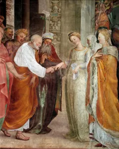 The wedding of the Virgin, detail. 1517-1518 (fresco) The wedding of the Virgin, detail. 1517-1518 (fresco)