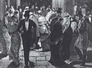 Society Life Collection: Well-to-do theatregoers leave the London Lyceum after a performance, 1881 (engraving)