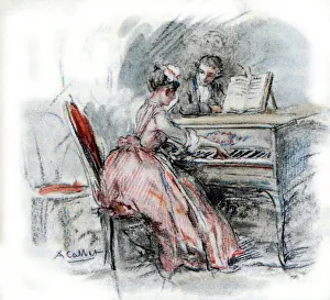 Werther admiring Charlotte playing harpsichord, 1935 (drawing) Werther admiring Charlotte playing harpsichord, 1935 (drawing)