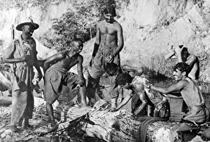 West African and Indian troops bathing in a stream, 1944-45 (b/w photo) West African and Indian troops bathing in a stream, 1944-45 (b/w photo)