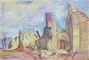 Painte Gallery: The West Front, Marchelepot Church (gouache on paper)