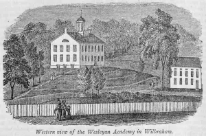 Western view of the Wesleyan Academy in Wilbraham, from Historical Collections Western view of the Wesleyan Academy in Wilbraham, from Historical Collections