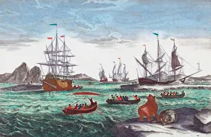 Conveyances Gallery: Whaling fleet off Greenland in the 18th century (engraving)