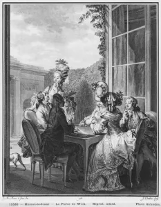 The whist party, engraved by Jean Dambrun (1741-after 1808) 1783 (engraving) (b/w photo) The whist party, engraved by Jean Dambrun (1741-after 1808) 1783 (engraving) (b/w photo)