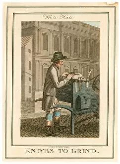 White Hall. Knives to Grind (coloured engraving)