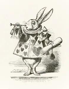 The White Rabbit with trumpet and scroll heralding the accusation The White Rabbit with trumpet and scroll heralding the accusation