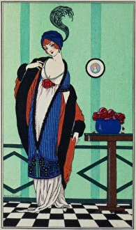 Embrace the Elegance: Art Deco Poster Art Collection: White 'robe de charmeuse'with violet embroidered silk tunic, 1913