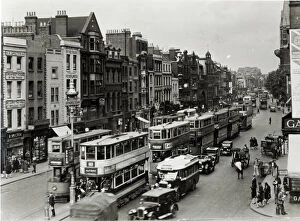 Trams Gallery: Whitechapel High Street, London, c.1930 (b / w photo)