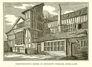 Moor Lane Gallery: Whittingtons House in Swithins Passage, Moor-Lane (engraving)