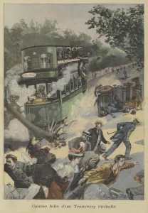 Colliding Gallery: Wild ride of a runaway tram in Paris (colour litho)