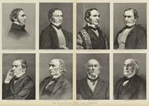 William Ewart Gladstone, portraits, past and present (engraving)