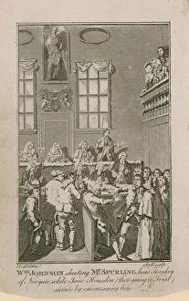 William Johnson shooting Mr Spurling, head Turnkey of Newgate, while Jane Housden (then going to trial) stands by encouraging him (engraving) William Johnson shooting Mr Spurling, head Turnkey of Newgate, while Jane Housden (then going to trial) stands by encouraging him (engraving)