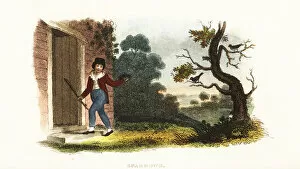 William Smellie, as a boy, taking a nest of young sparrows from their parents in an experiment