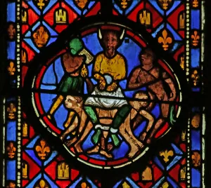 Window depicting Satan in his Court (stained glass) Window depicting Satan in his Court (stained glass)