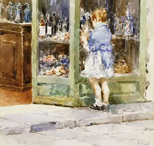 The Window-shopping Girl, (watercolour on paper)