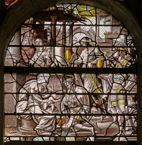 Window w10 depicting the Adoration of the Magi: designs by Durer Window w10 depicting the Adoration of the Magi: designs by Durer