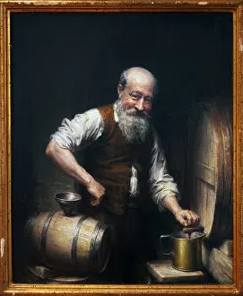 Wine Cellar Gallery: Winemaker in his cellar. Painting by Joseph Noel Sylvestre (1847-1926), oil on canvas