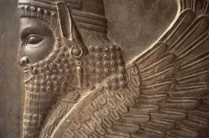 Winged man with a lion's body, detail of a relief from the north stairway of Winged man with a lion's body, detail of a relief from the north stairway of