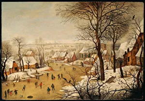 A Winter Landscape with Skaters and a Bird Trap (oil on panel) A Winter Landscape with Skaters and a Bird Trap (oil on panel)