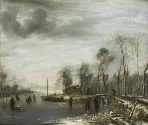 A Winter Landscape with Skaters and Colf Players on a frozen Waterway A Winter Landscape with Skaters and Colf Players on a frozen Waterway