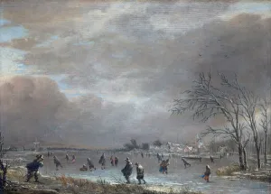 Related Images Gallery: Winter Landscape with Skaters on a Frozen River (oil on panel)